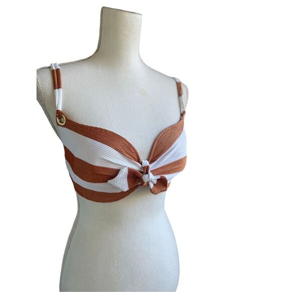 NWT Marie Jo Fernanda Bikini Top U.K 32E Heart Shape Padded Orange/ White - Picture 5 of 12